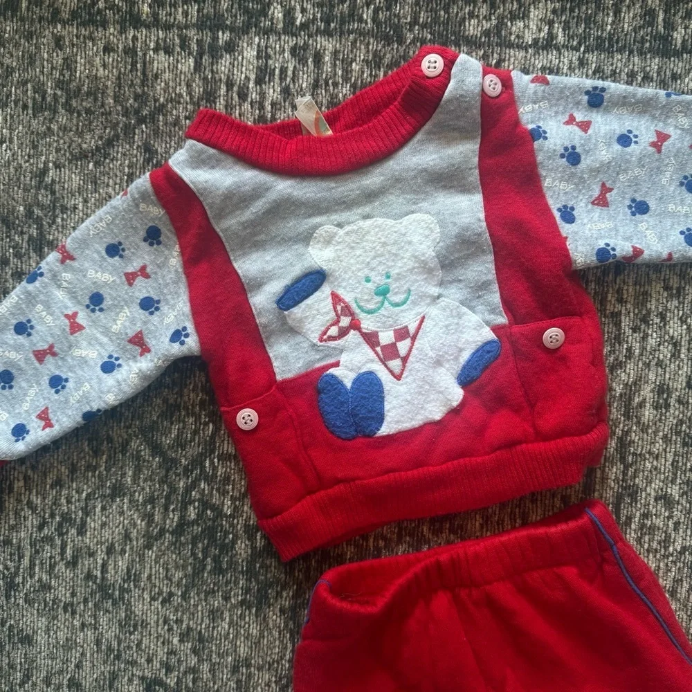 Hush Puppies Y2K Baby Boy 2-Piece Outfit Set Bear Sweater 3–6m + Pants 6–9m